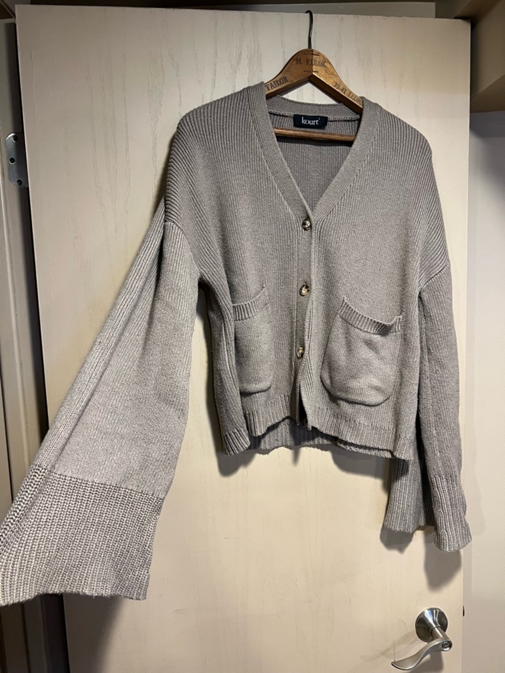 Light Tan V-Neck Button Cardigan Sweater